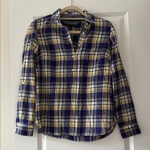Plaid Button-Up Shirt in Purple and Yellow